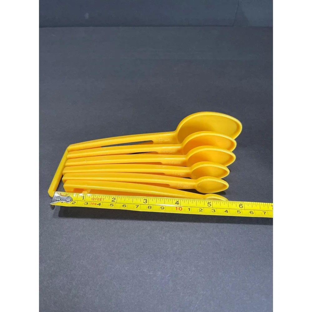 Vintage Yellow Measuring Spoons Set of 6 with Ring Retro Kitchenware